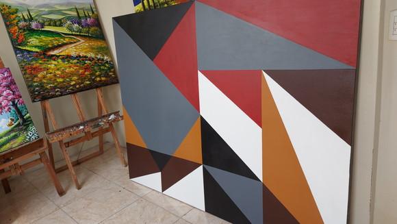 Quadro Pintura em Tela Abstrato Moderno Geométrico para Sala