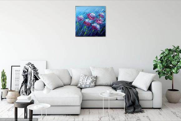 Quadro Pintura em Tela Abstrato Moderno Espatulado Floral