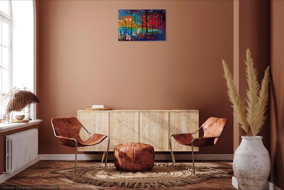 Quadro Pintura em Tela Abstrato Moderno Meninos Jogando Bola