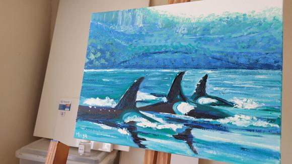 Quadro Pintura em Tela Animais Peixes Golfinhos Nadando Mar