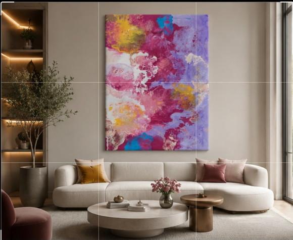Quadro Pintura em Tela Abstrato Moderno Pouring Derramado