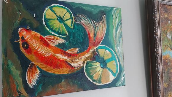 Quadro Pintura em Tela Animal Mar Peixe Fish Aquário Carpa