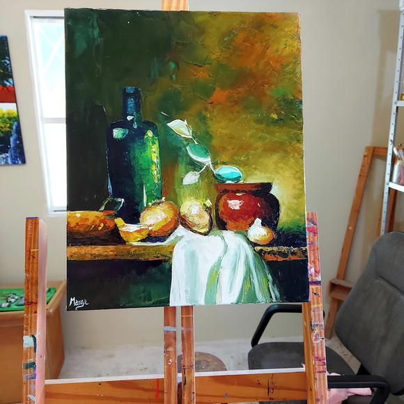 Quadro Pintura em Tela Cozinha Gourmet Vinho Cebolas