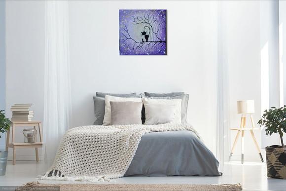 Quadro Pintura em Tela Gatinhos na Árvore Amo Animais