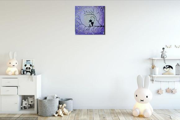 Quadro Pintura em Tela Gatinhos na Árvore Amo Animais