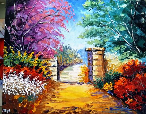 Quadro Pintura em Tela Paisagem Abstrato Portão Black Friday