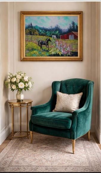Quadro Pintura em Tela Paisagem Animais Cavalo Branco Preto