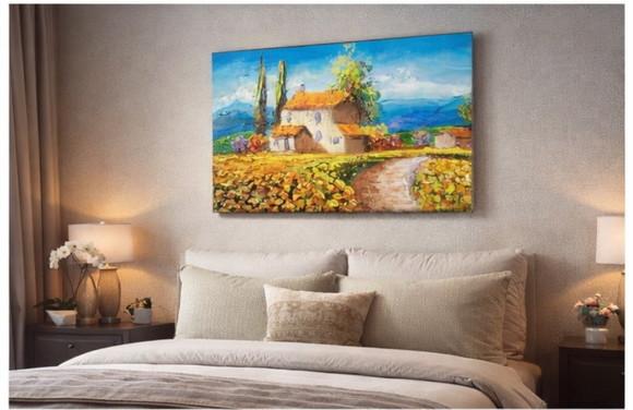 Quadro Pintura em Tela Paisagem Campo de Flores Amarelas