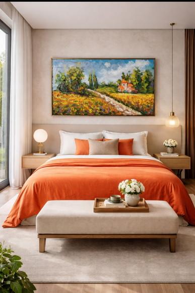 Quadro Pintura em Tela Paisagem Campo de Flores Amarelas