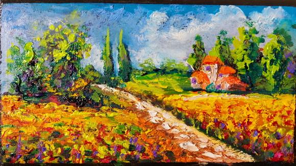 Quadro Pintura em Tela Paisagem Campo de Flores Amarelas