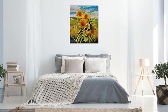 Quadro Pintura em Tela Paisagem Floral Girassóis no Campo