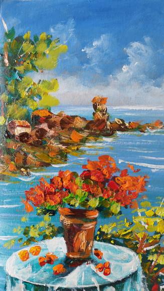 Quadro Pintura em Tela Paisagem Marina Flores na Varanda