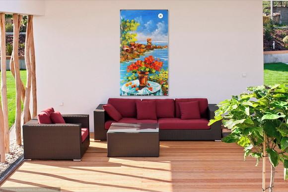 Quadro Pintura em Tela Paisagem Marina Flores na Varanda