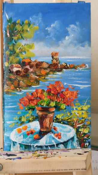 Quadro Pintura em Tela Paisagem Marina Flores na Varanda