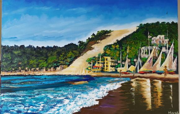 Quadro Pintura em Tela Paisagem Marina Morro do Careca