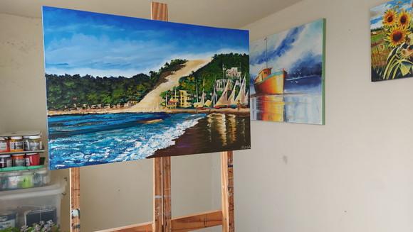 Quadro Pintura em Tela Paisagem Marina Morro do Careca