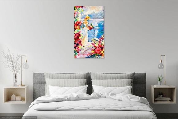 Quadro Pintura em Tela Paisagem Marina Mulher Casa de Praia