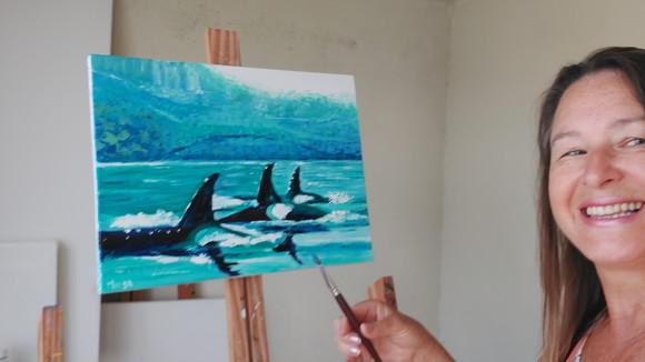 Quadro Pintura em Tela Paisagem Marina Peixes Nadando Mar