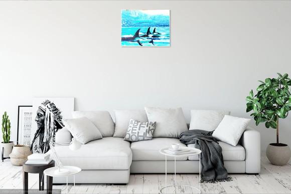 Quadro Pintura em Tela Paisagem Marina Peixes Nadando Mar