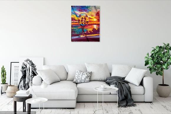 Quadro Pintura em Tela Paisagem Marina Por do Sol Vinho