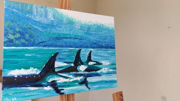 Quadro Pintura em Tela Paisagem Marina Peixes Nadando Mar
