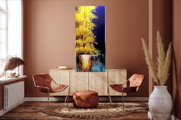 Quadro Pintura em Tela Paisagem Reflexo na Água Black Friday