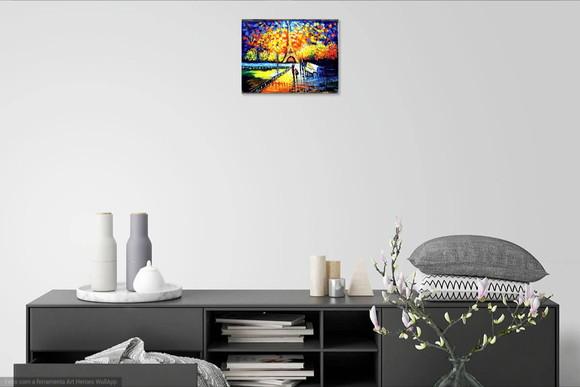 Quadro Pintura em Tela Paisagem Urbana Rio Sena Black Friday