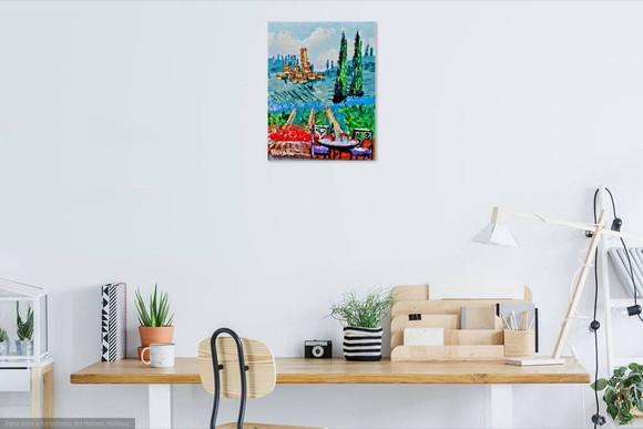 Quadro Pintura em Tela Paisagem Vila Toscana Italiana Vinho