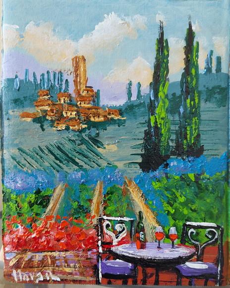Quadro Pintura em Tela Paisagem Vila Toscana Italiana Vinho