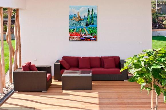 Quadro Pintura em Tela Paisagem Vila Toscana Italiana Vinho
