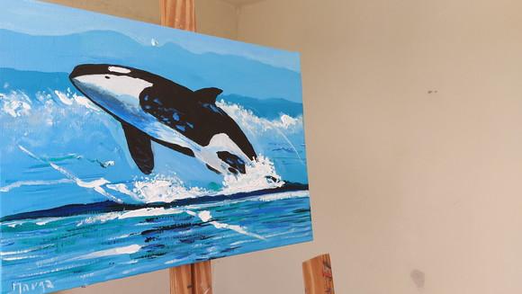 Quadro Pintura em Tela Peixe Baleia Orca Fish Mar Praia