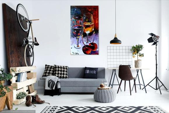 Quadro Pintura em Tela Vinho Cozinha Gourmet Restaurante