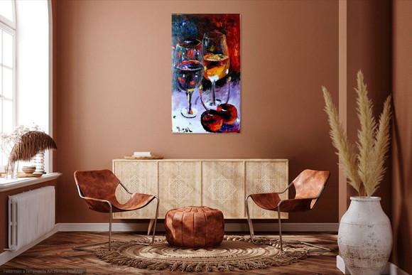 Quadro Pintura em Tela Vinho Cozinha Gourmet Restaurante