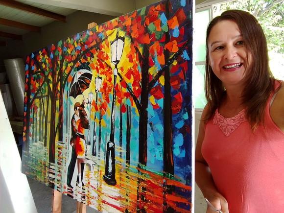 Quadro Pintura Moderno Casal Dançando na Chuva Black Friday