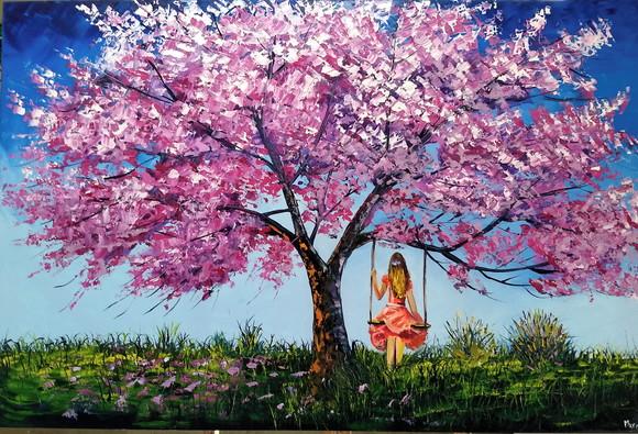 Quadro Pintura Tela Jacarandá Mulher no Balanço Black Friday