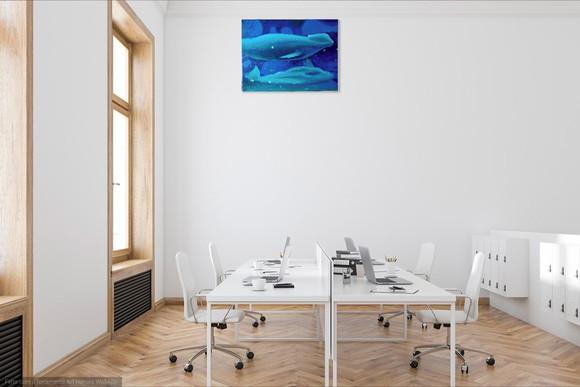 Quadro Pintura Tela Animais Peixes Golfinhos Nadando no Mar