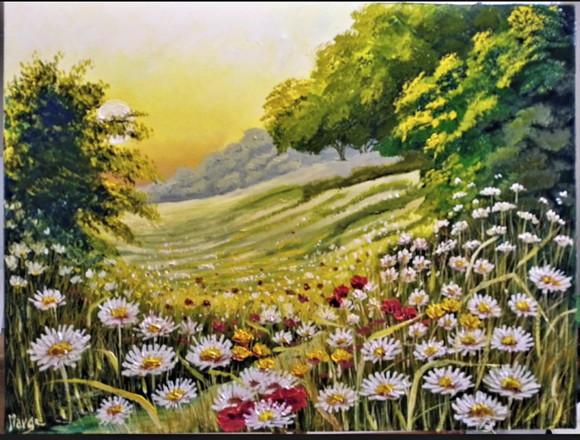 Quadro Pintura Tela Paisagem Amanhecer no Campo Black Friday