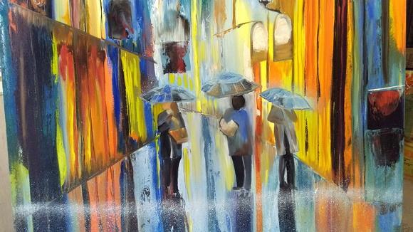 Quadro Pintura Tela Paisagem Urbana Abstrato Moderno Neblina