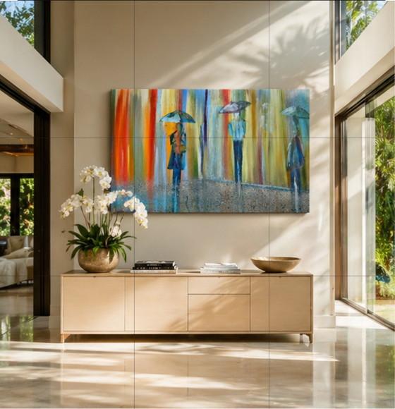 Quadro Pintura Tela Paisagem Urbana Abstrato Moderno Neblina