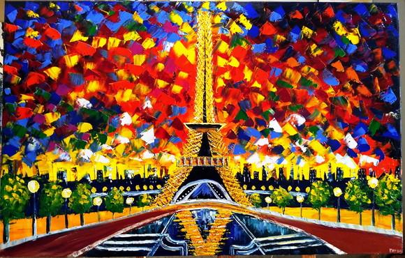 Quadro Pintura Urbana Abstrato Torre Eiffel Black Friday