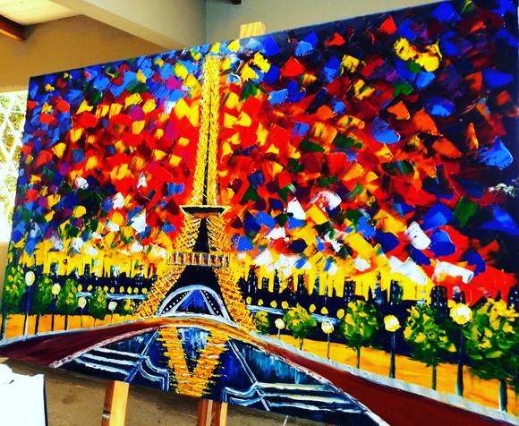 Quadro Pintura Urbana Abstrato Torre Eiffel Black Friday