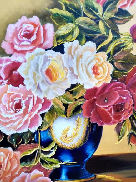 Quadro Rosas Pintura em Tela Black Friday