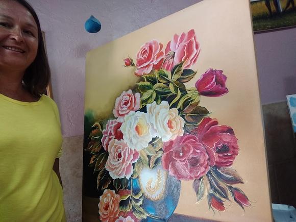 Quadro Rosas Pintura em Tela Black Friday