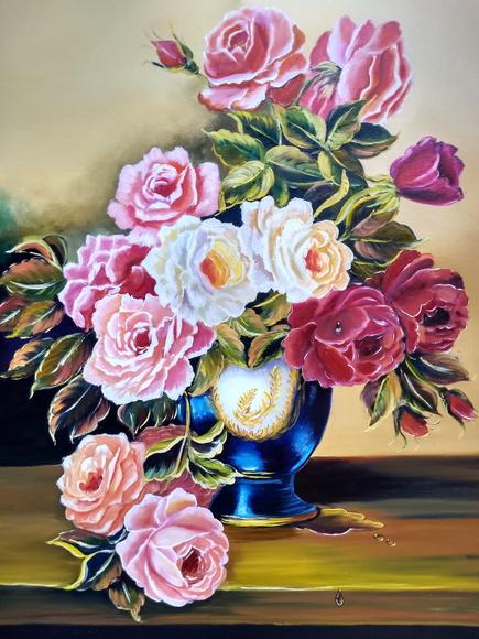 Quadro Rosas Pintura em Tela Black Friday