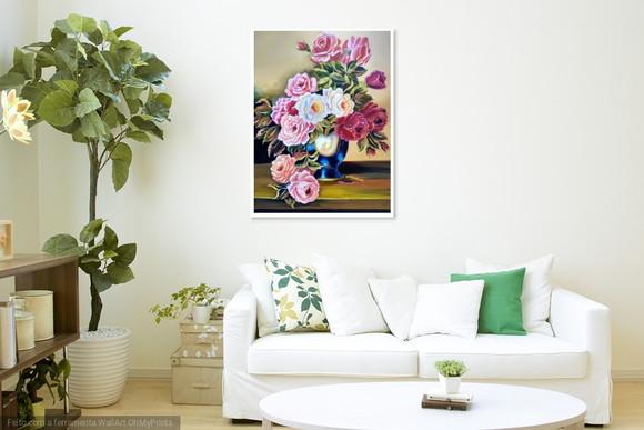 Quadro Rosas Pintura em Tela Black Friday
