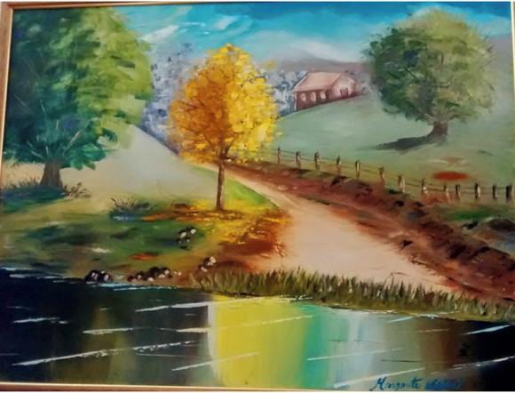 Quadro Sala e Quarto Pintura Tela Paisagem Plátano
