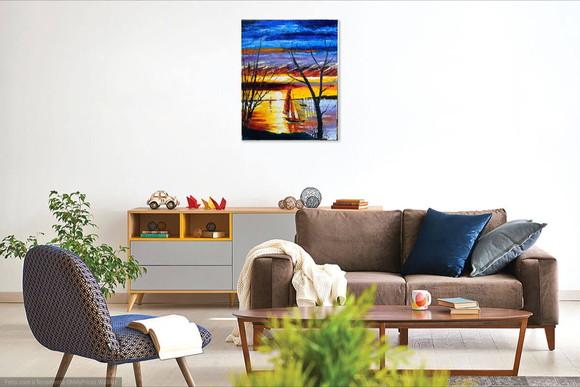 Quadro Sala Paisagem Por do Sol no Mar Presente de Natal