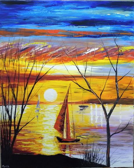 Quadro Sala Paisagem Por do Sol no Mar Presente de Natal