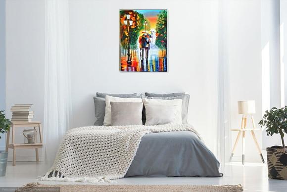 Quadro Sala Paisagem Urbana Casal na Chuva Presente de Natal
