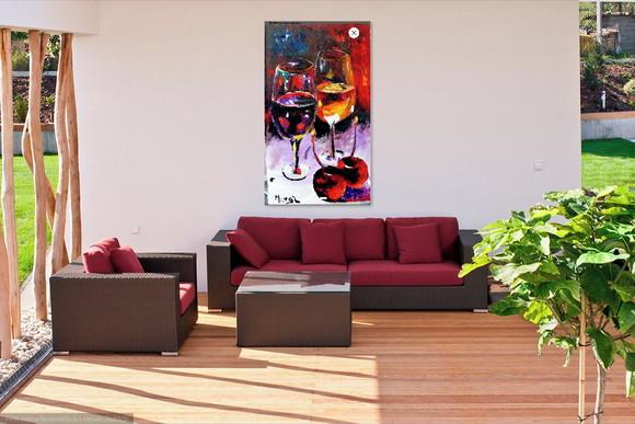 Quadro Taças de Vinho Branco Tinto Cerejas Presente de Natal